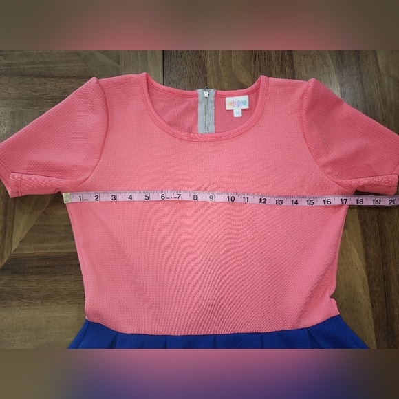 Lularoe Amelia Style Pocket Dress Sz Med Colorblock Stretch Fit Flare Pink Blue - Picture 6 of 12